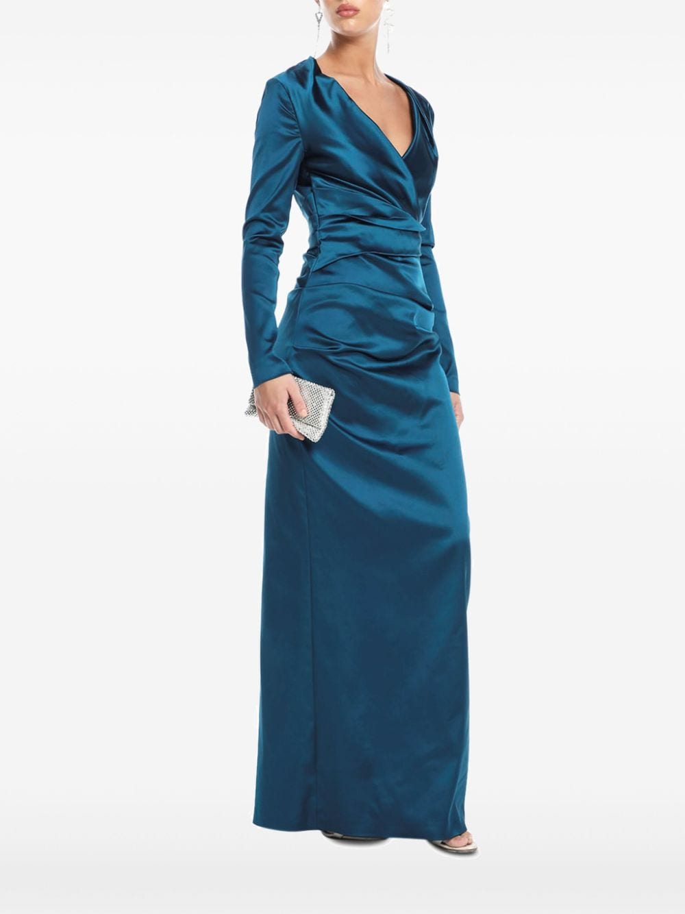 Shop Talbot Runhof Draped Long-sleeve Maxi Dress In Blue