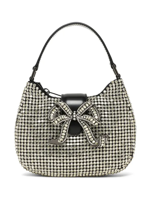 Self-Portrait crystal-embellished bow-detail Tote Bag | Silver
