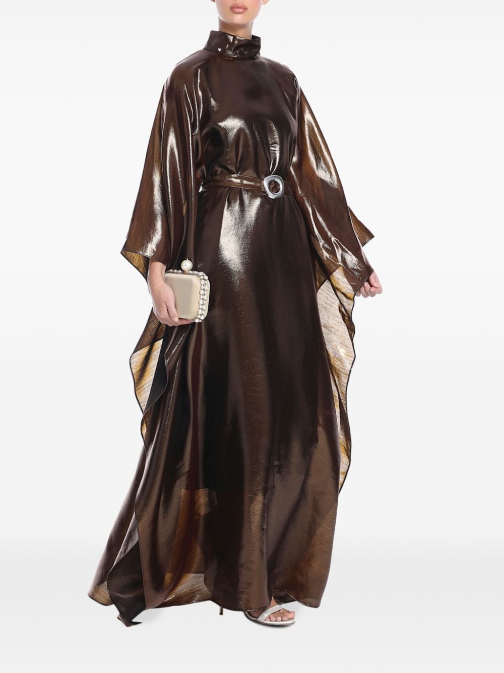 Shop Taller Marmo Cigar High-shine Kaftan Dress In Brown