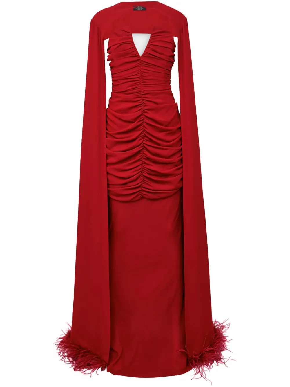 De La Vali feather-trim cape gown | Red | Image 1