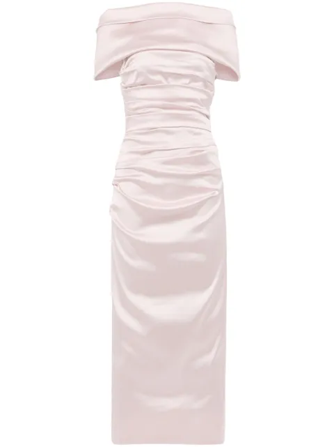Talbot Runhof off-shoulder fitted midi dress