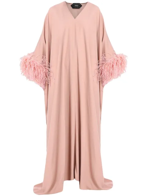 Taller Marmo Gala feather-trim kaftan dress
