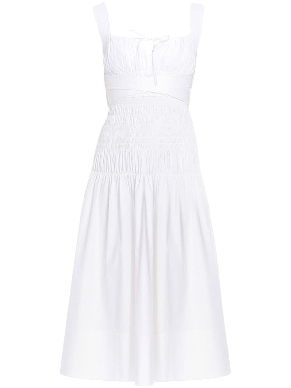Self-portrait Ruched Cotton Midi Dress In White