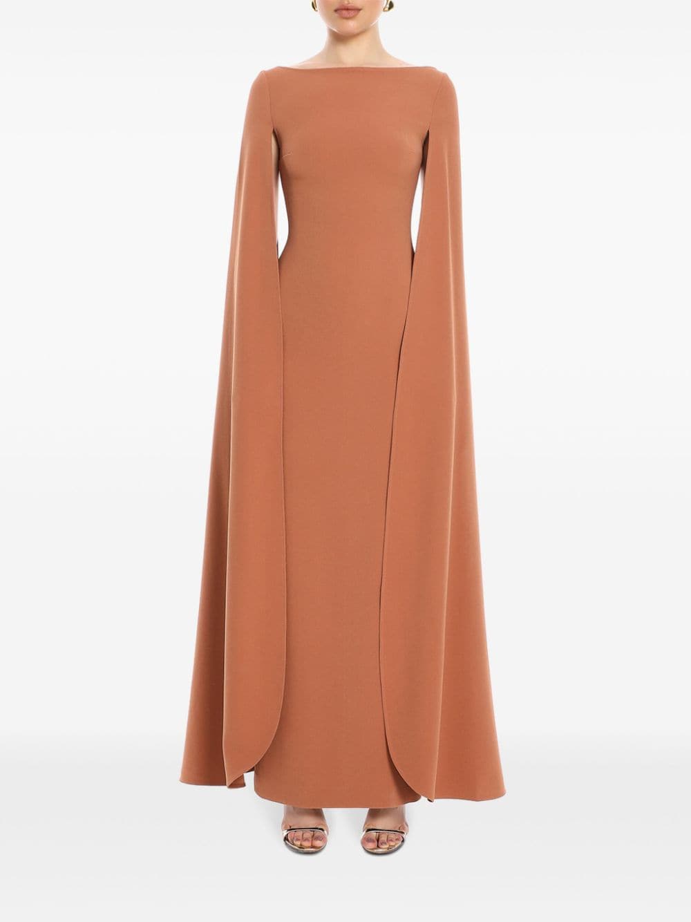 Shop Solace London The Sadie Cape-design Maxi Dress In Brown