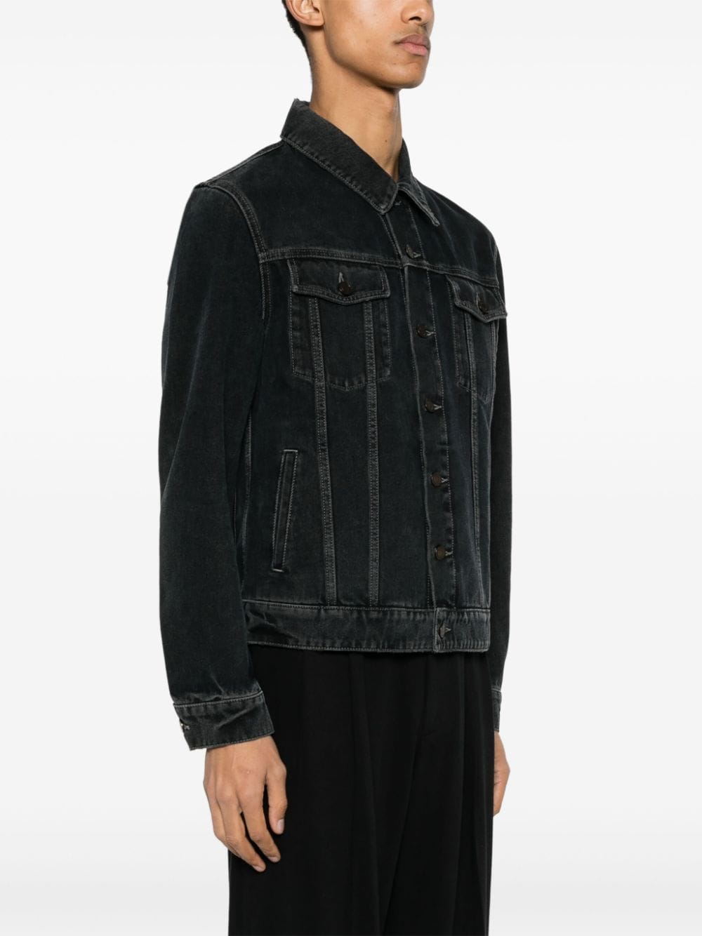 Shop Saint Laurent Long-sleeves Denim Jacket In Black
