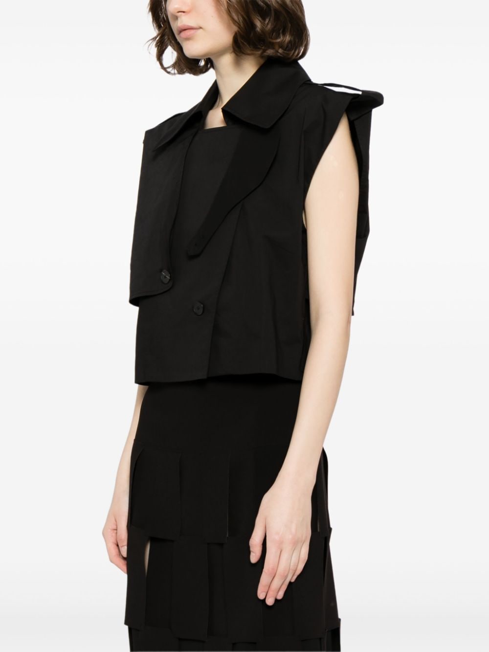 Shop Jnby Trench-style Cotton Vest In Black