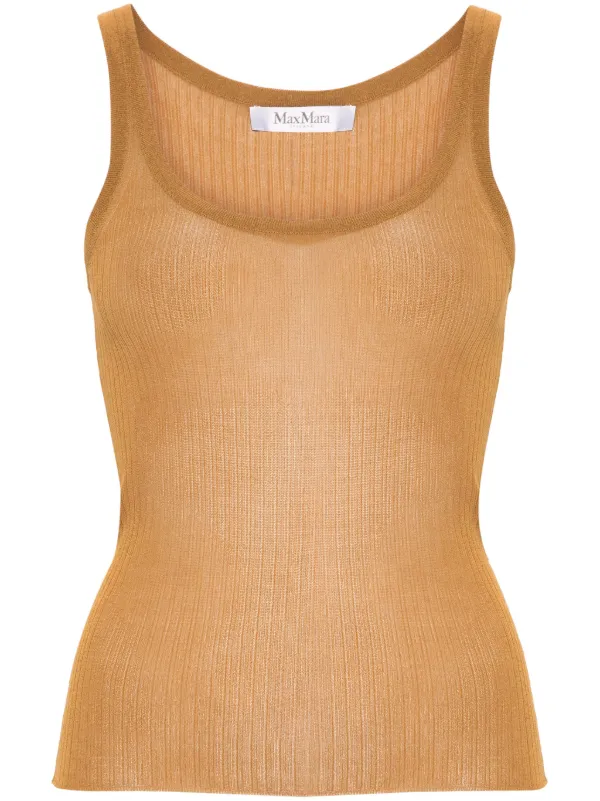 Max Mara Semi-sheer Fine-ribbed Top in Neutrals