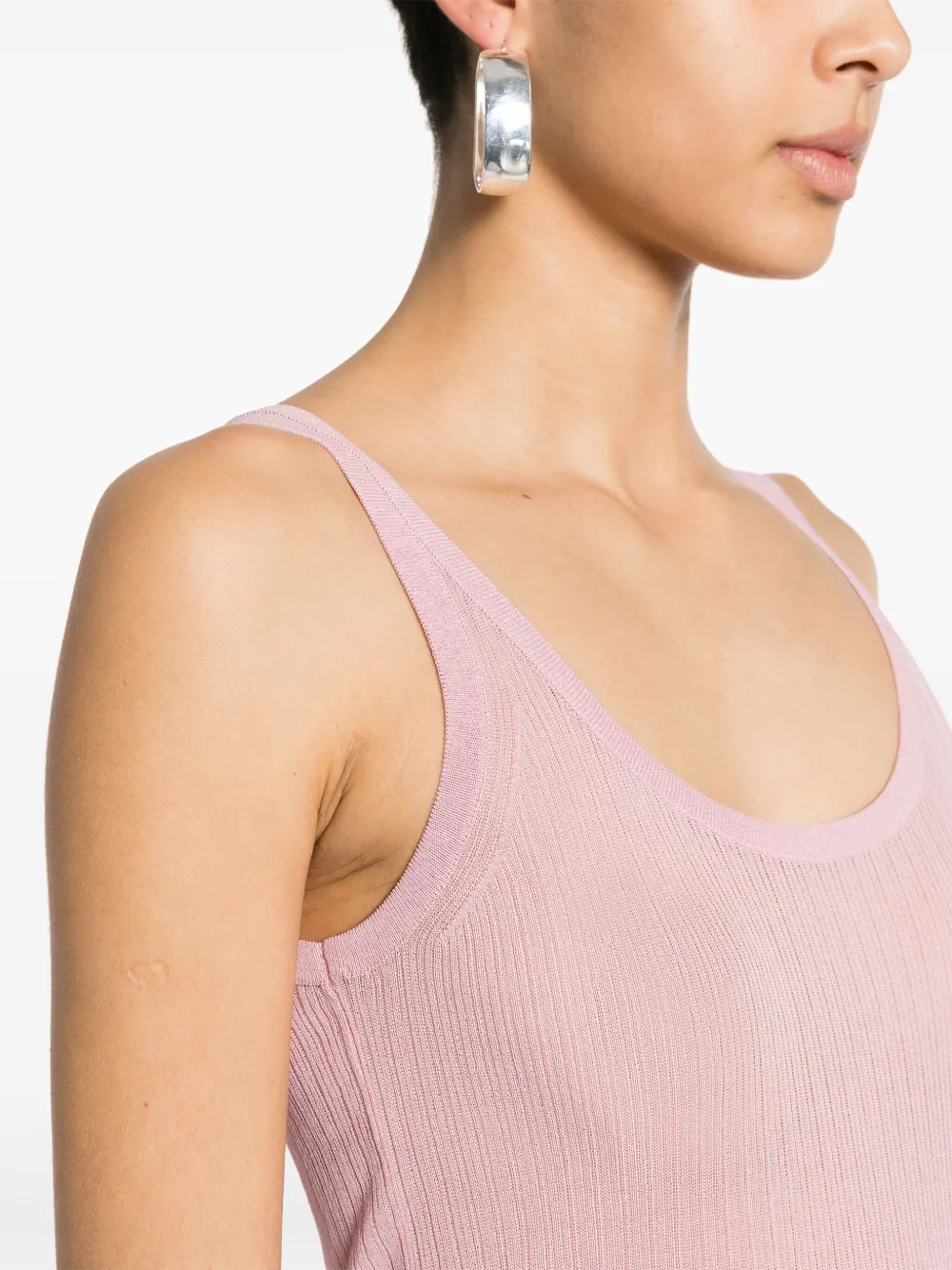 Shop Max Mara Semi-sheer Fine-ribbed Top In Pink