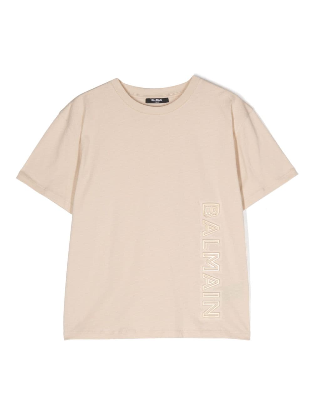 Balmain Kids Katoenen T-shirt met logo-reliëf Beige