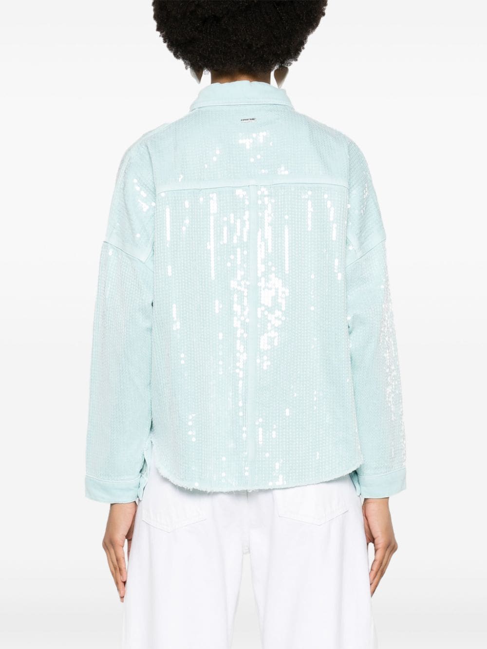 Shop Liu •jo Sequin-embellished Denim Jacket In Blue