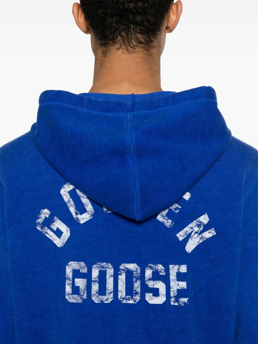 Shop Golden Goose Logo-print Cotton Hoodie In Blue