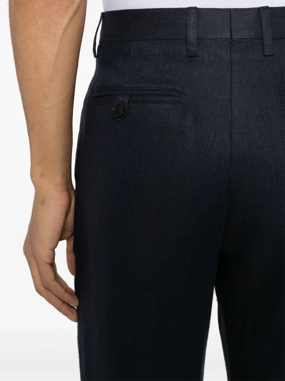 Shop Etro Pressed-crease Linen Trousers In Blue