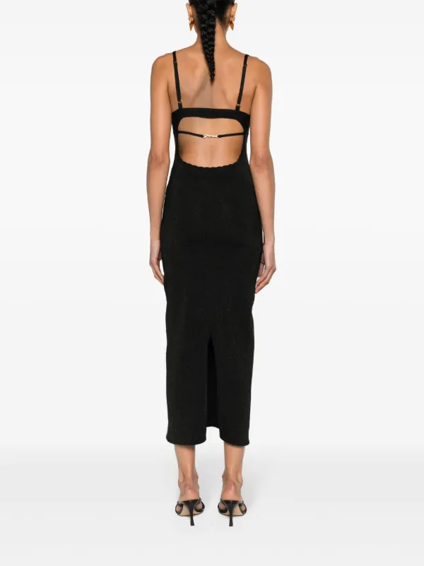 jaquemnouse balck dress with gold broche Jacquemus Runway Black/Navy Blue Brooch Embellished Midi Dress Size 34 –  Mine & Yours main image 0