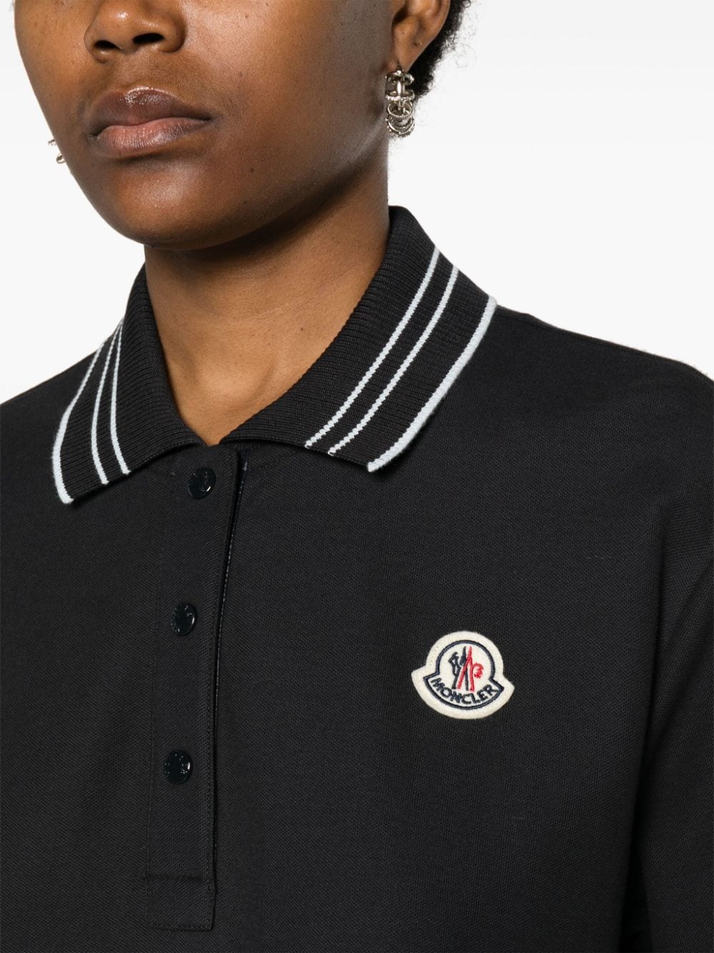 Shop Moncler Logo-patch Cotton Polo Shirt In 黑色