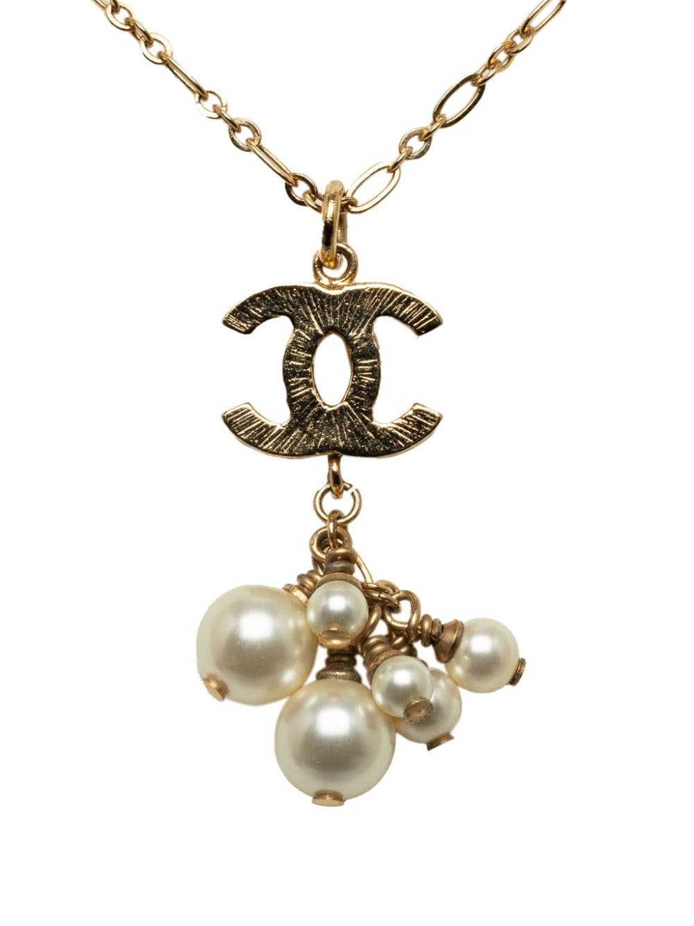 Pre-owned Chanel Cc Faux-pearl Chain Necklace In Gold