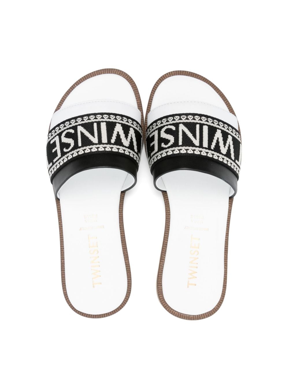 Shop Twinset Embroidered-logo Flat Sandals In White