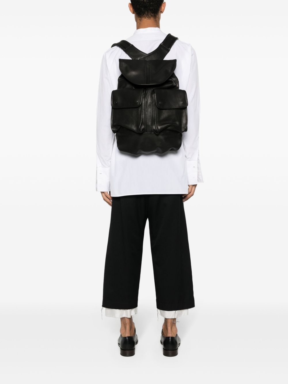 Shop Yohji Yamamoto Grained Leather Backpack In Black