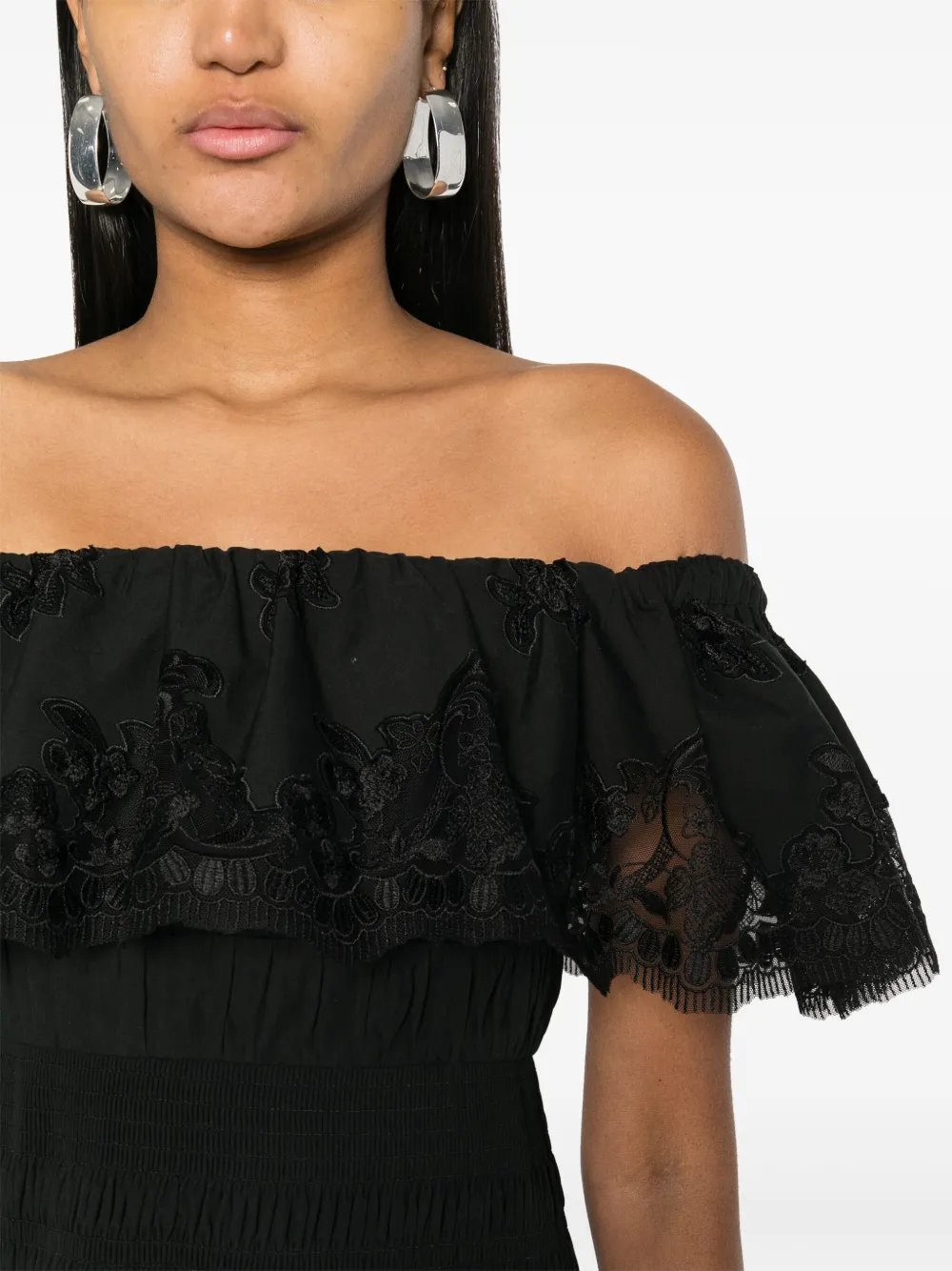 Self-Portrait Off-shoulder midi-jurk Zwart