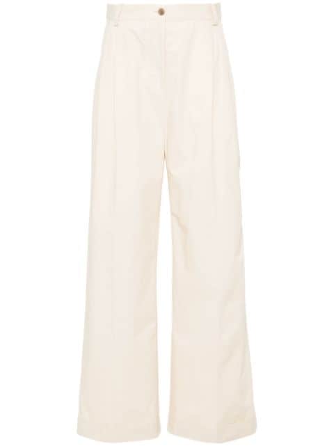 Maison Kitsuné logo-embroidered pleated straight trousers