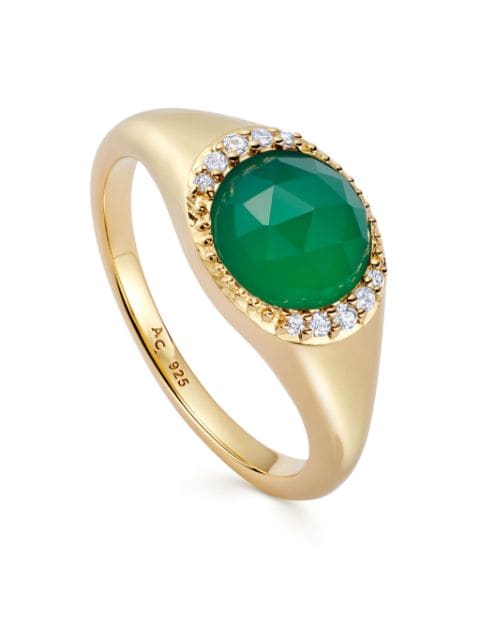 Astley Clarke 18kt gold vermeil Luna chalcedony signet ring