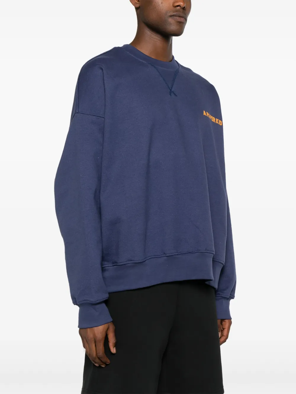 A Paper Kid Brushed Cotton Crew-neck Sweatshirt With Maxi Back Print In Blau