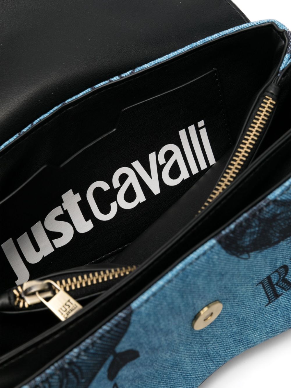Just Cavalli Schoudertas met metallic details Blauw