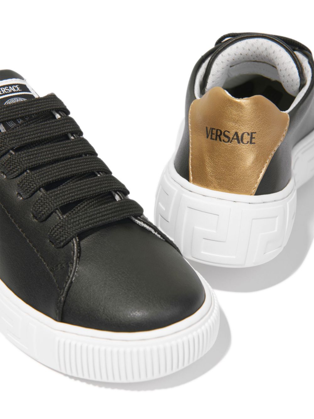 Versace Kids logo-lettering lace-up sneakers Black