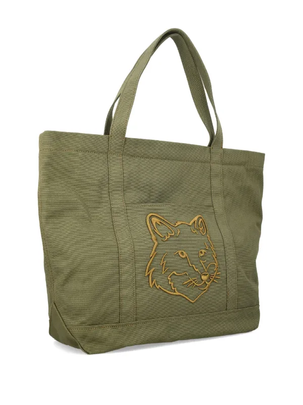 Maison Kitsune large Fox Head tote bag women Cotton One Size Green