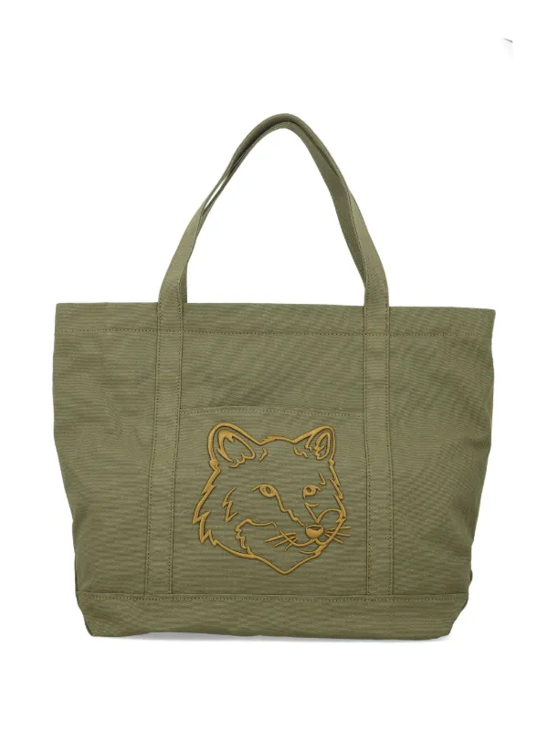 【Maison Kitsune】 Fox Head Small Tote Military Green Maison Kitsuné - Fox Head Small Tote | HBX - Globally