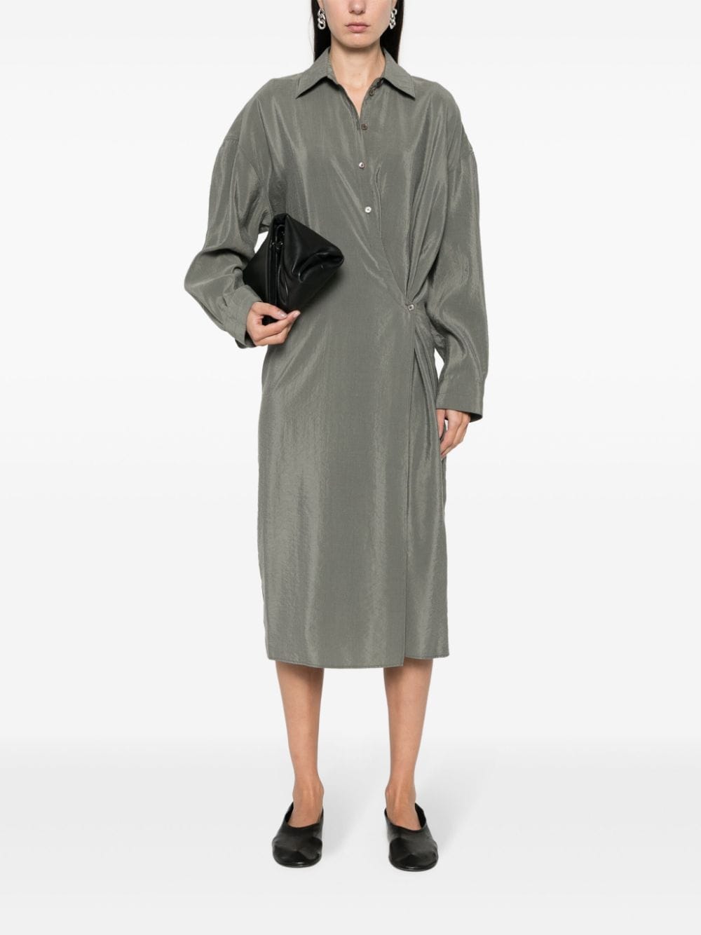 Shop Lemaire Twisted Wrap Midi Dress In Grey