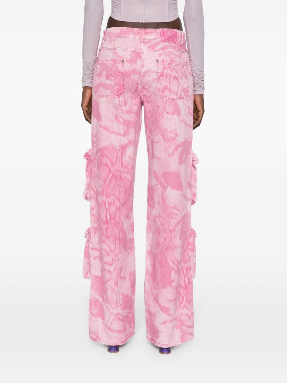 Shop Blumarine Chiné Camouflage-print Cargo Jeans In Pink
