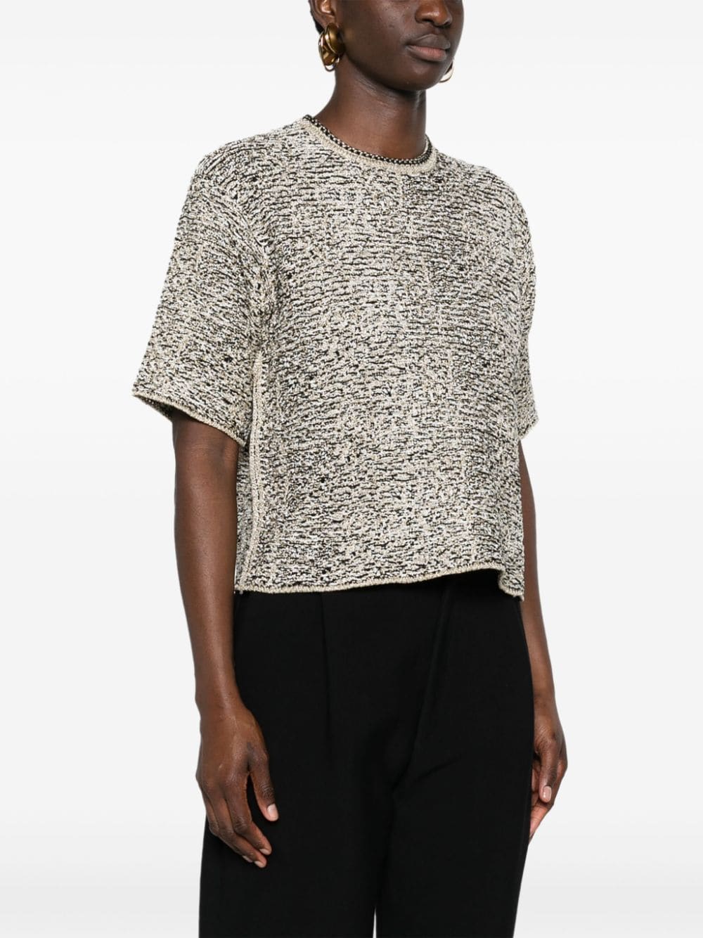 Fabiana Filippi metallic-thread chunky-knit T-shirt Zwart