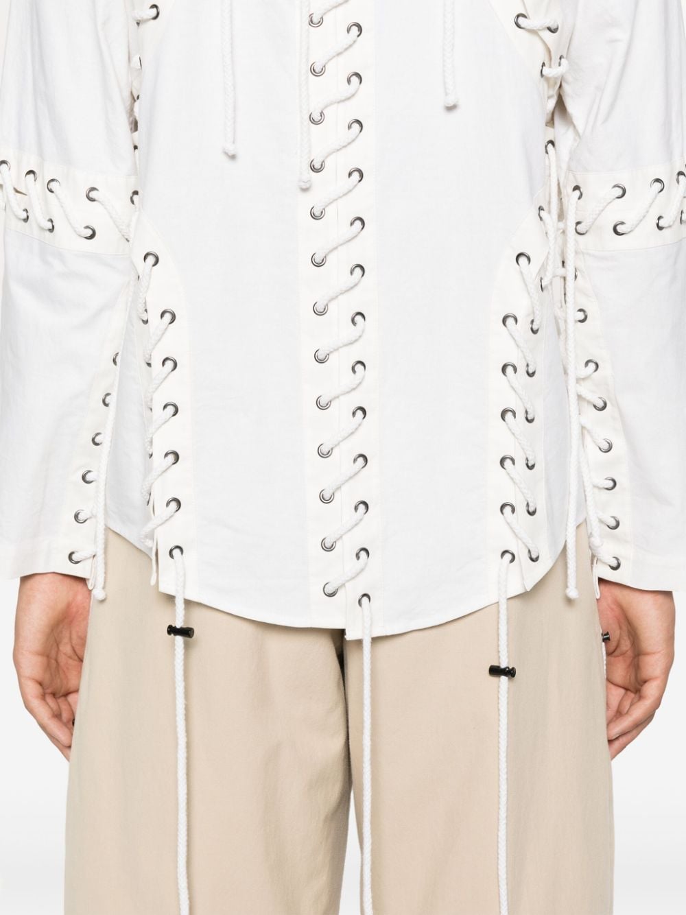Shop Craig Green Deconstructed Laced Cotton Shirt In White