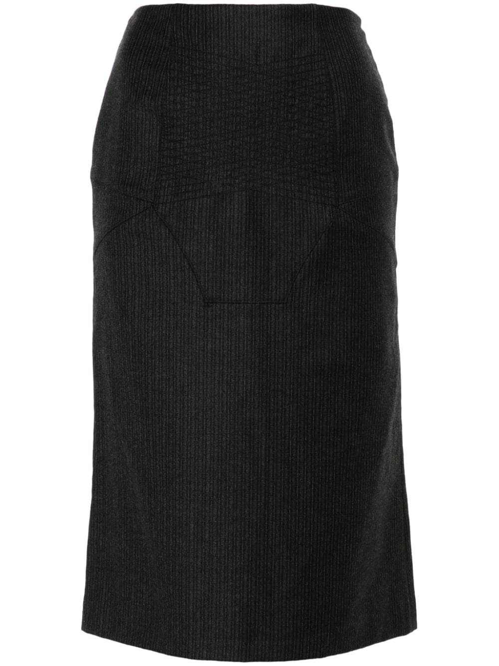 Pre-owned John Galliano 1990s Pinstripe-pattern Wool Midi Skirt In Grey