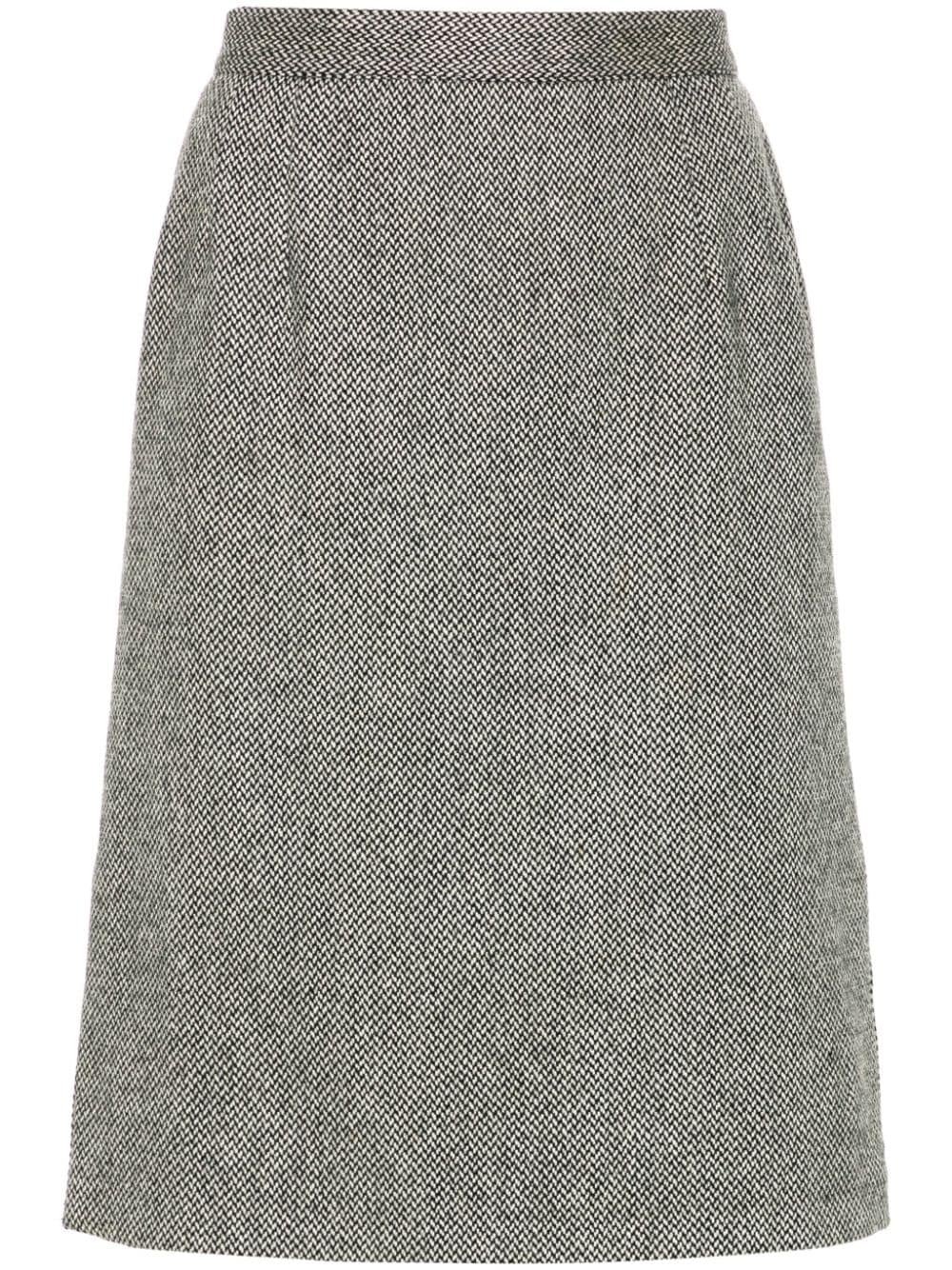 Pre-owned Valentino 1990s Interwoven-design Wool Skirt In Neutrals