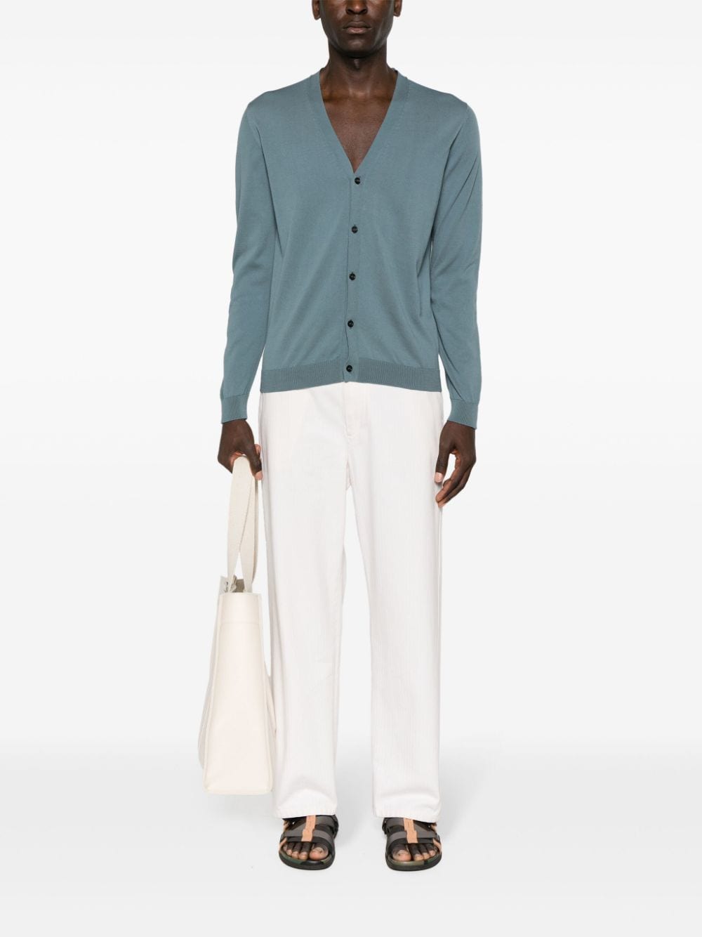Shop Roberto Collina Button-up Fine-knit Cardigan In Blue