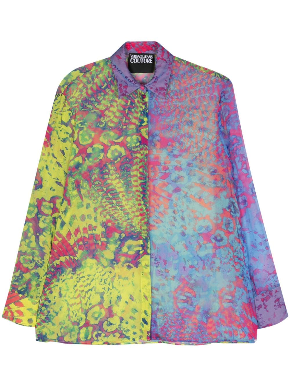 Versace Jeans Couture Abstract-print Sheer Shirt In Blue