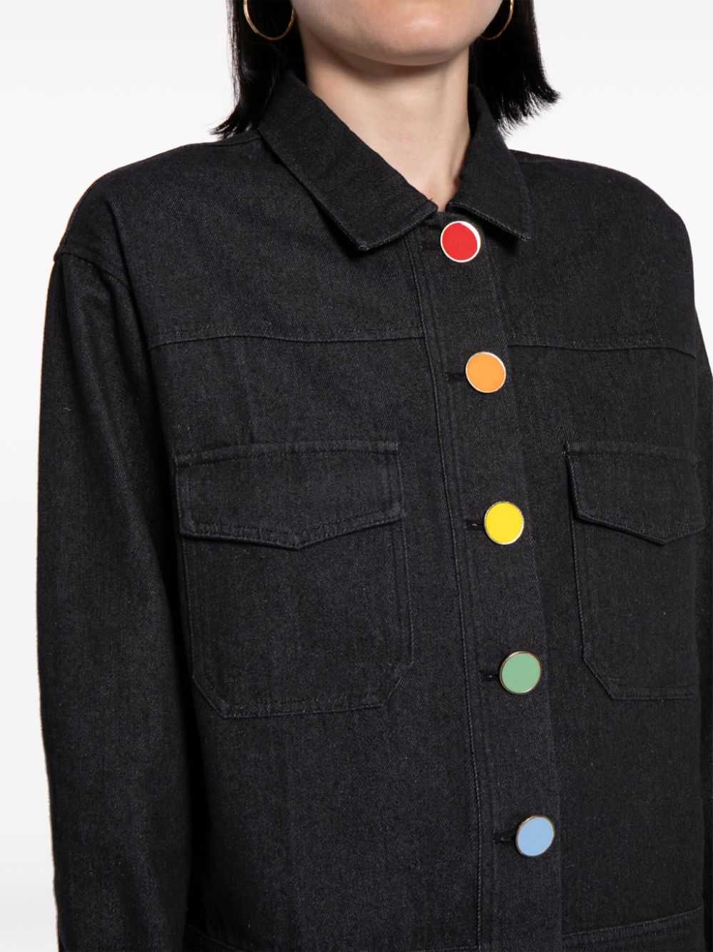 Shop Olivia Rubin Brea Drop-shoulder Denim Jacket In Black