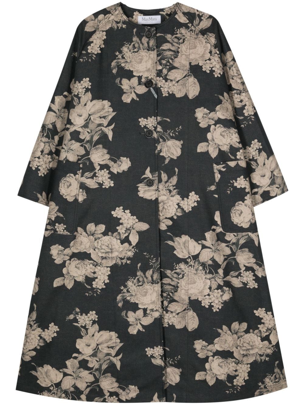 Shop Max Mara Lambert Floral-print Coat In Black