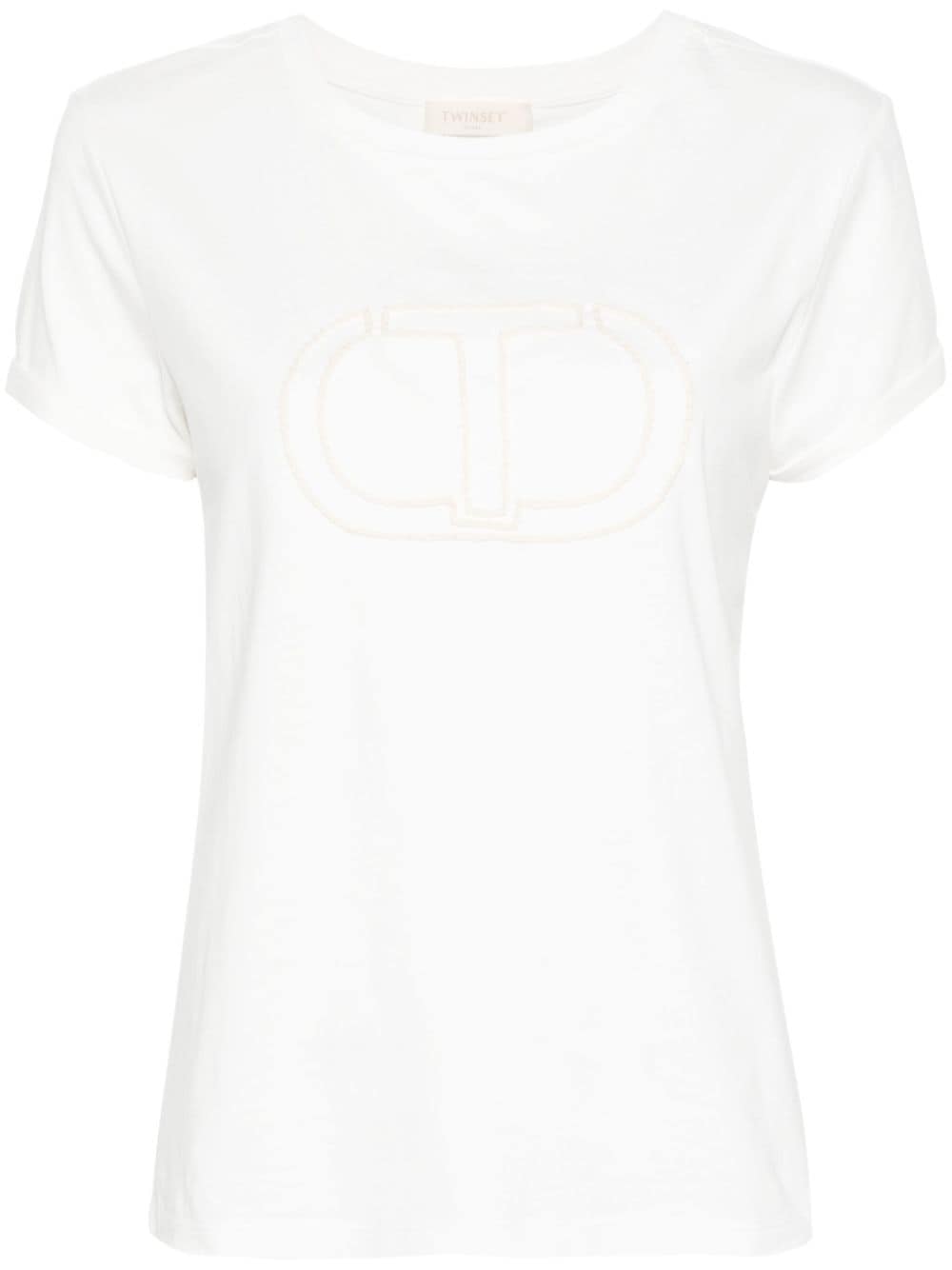 Shop Twinset Embroidered-logo Cotton T-shirt In White