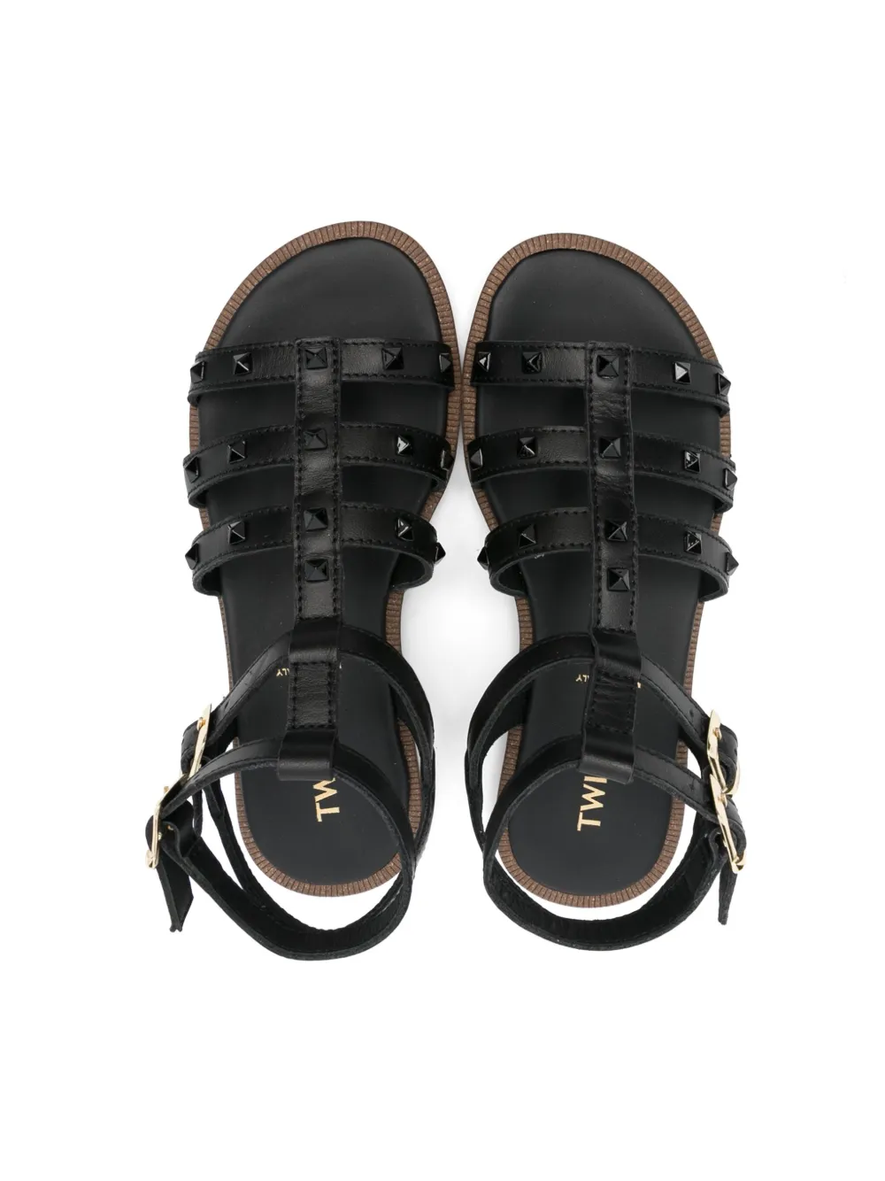 Twinset Stud-embellished Leather Sandals In Black