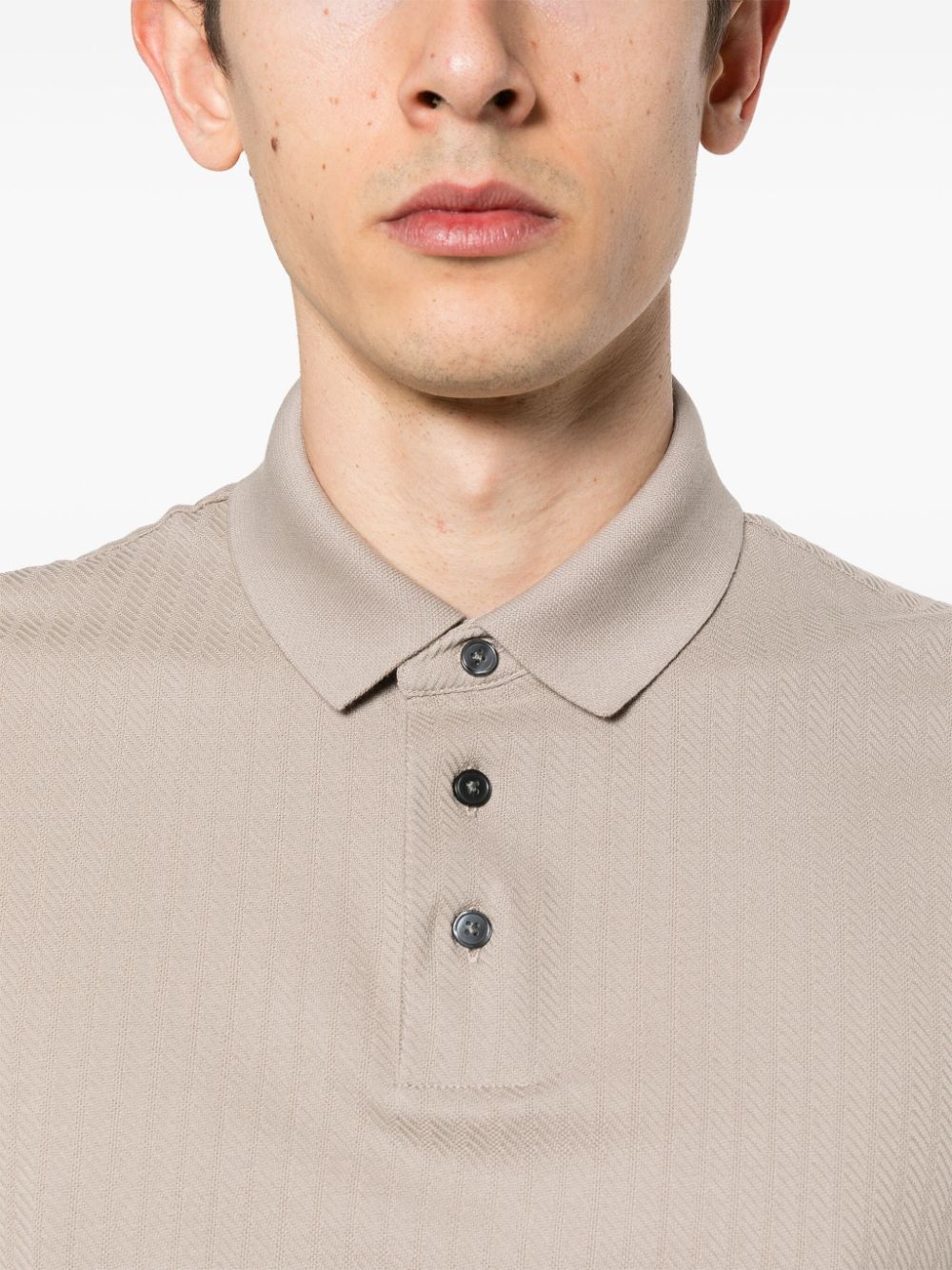 Shop Emporio Armani Patterned-jacquard Cotton Polo Shirt In Brown