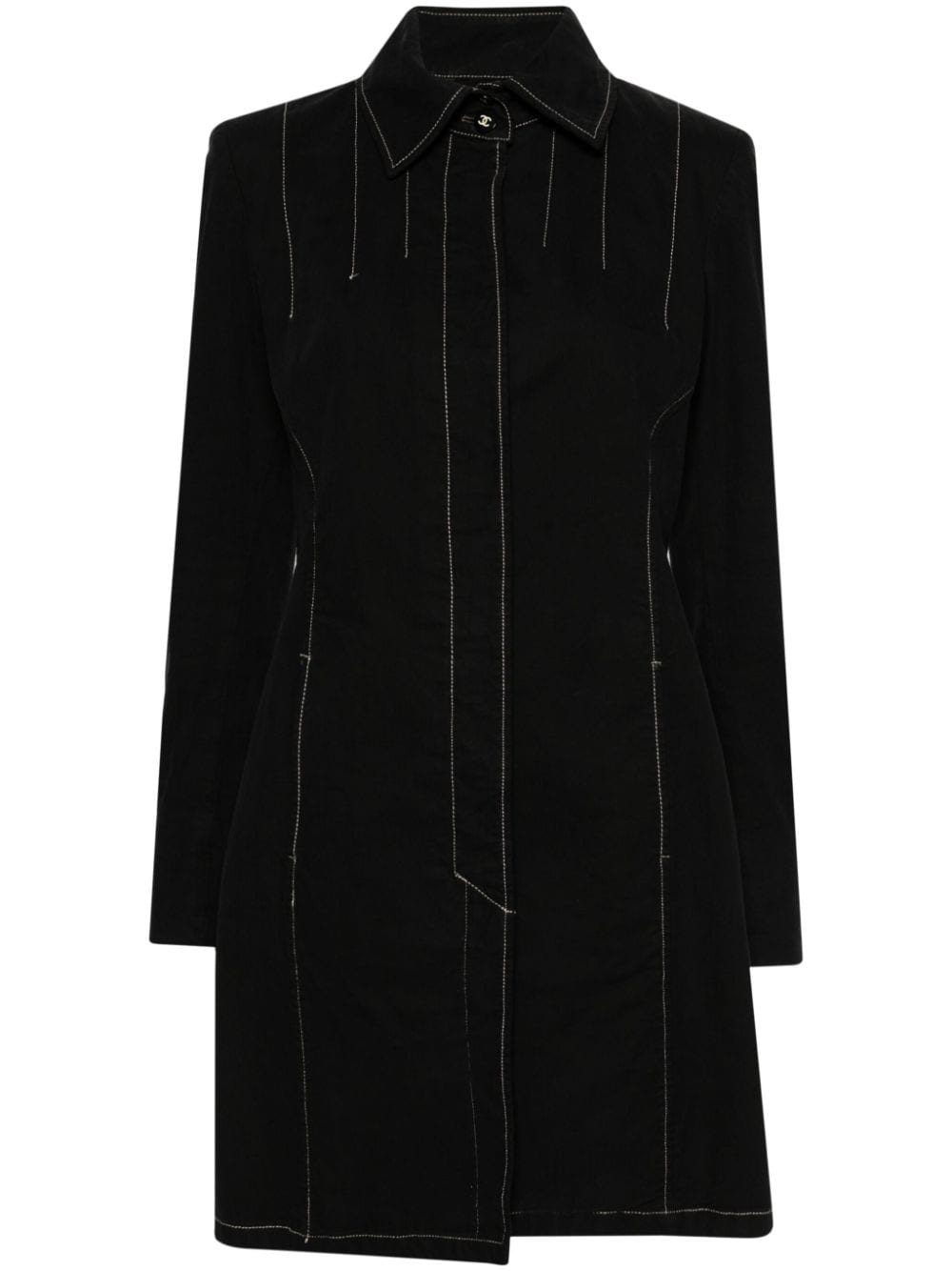Pre-owned Chanel 2000s Contrast-stitching Coat In Black