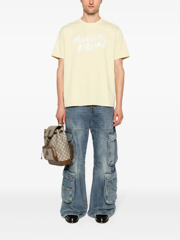 Maison Kitsuné Handwriting-print Cotton T-shirt | Yellow | FARFETCH AO