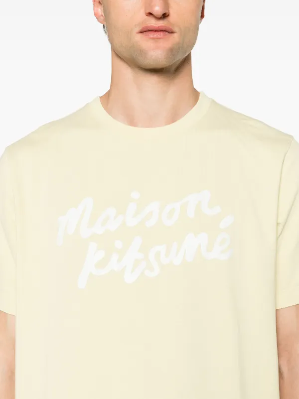 Maison Kitsuné Handwriting-print Cotton T-shirt | Yellow | FARFETCH AO