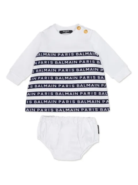 Balmain Kids button-detail logo-tape dress