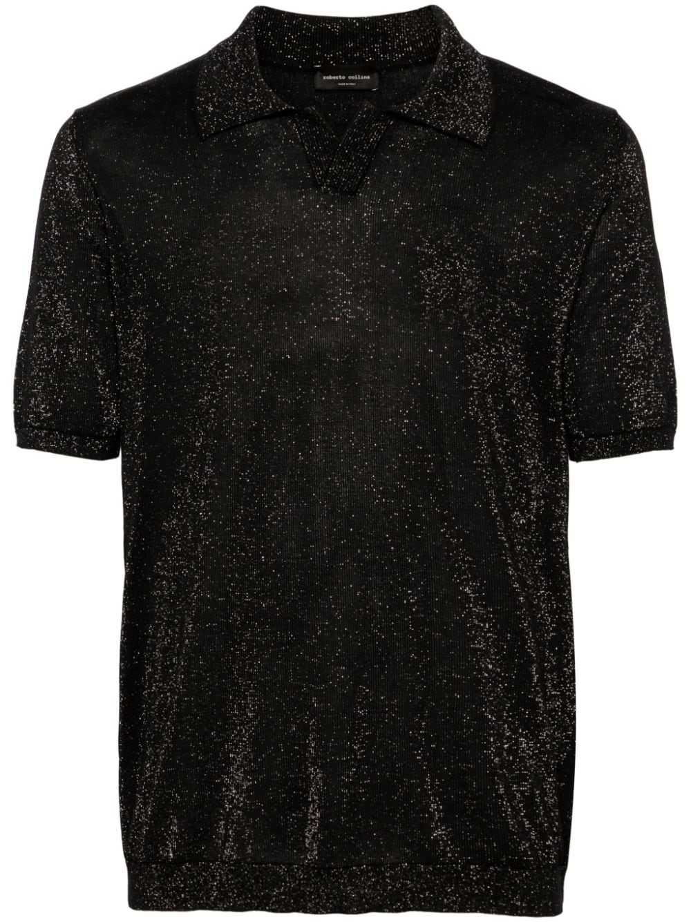 Roberto Collina Lurex-detailing Fine-knit Polo Shirt In Black