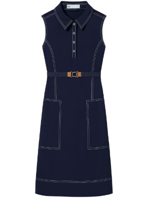 Tory Burch Navy Blue Cotton Emmanuelle Belted Shirt Dress M Tory Burch