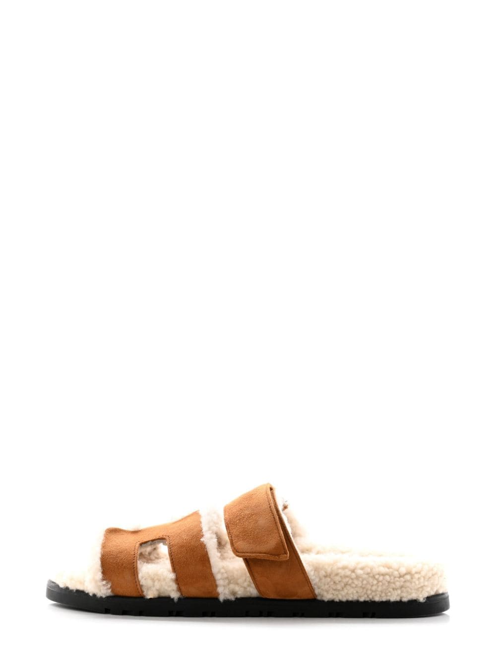 Pre-owned Hermes Chypre Shearling Sandals In Brown