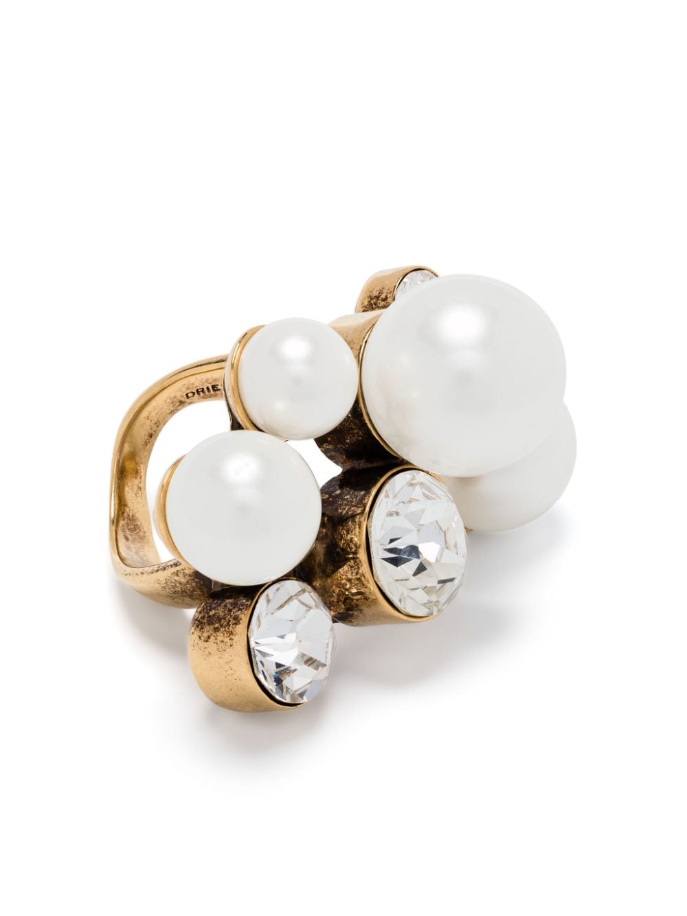 DRIES VAN NOTEN RHINESTONES AND PEARL-EMBELLISHED RING